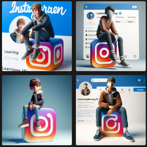 3D-illustration-AI-image-boy-sitting-on-Instagram-logo